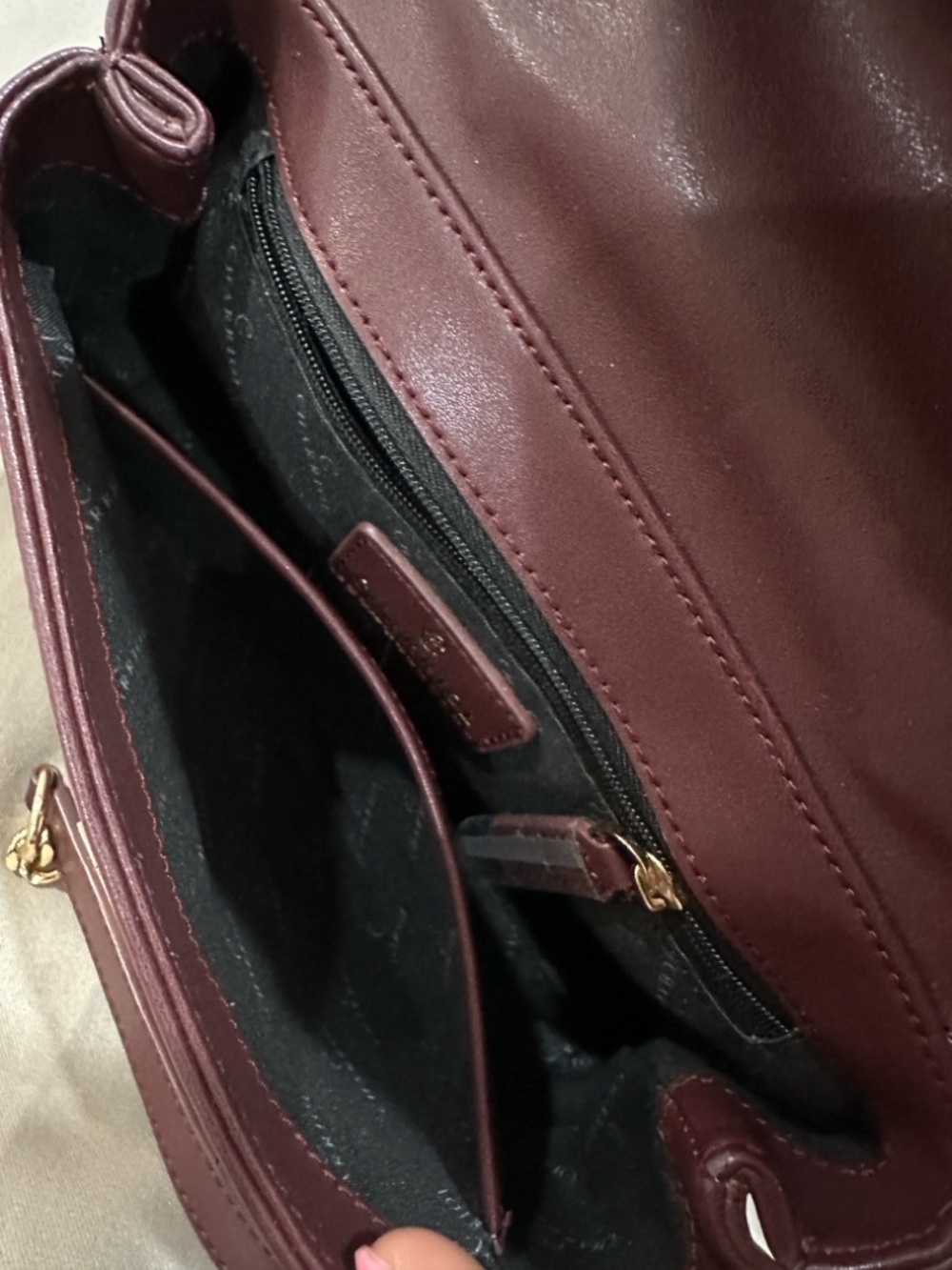 Charriol Burgundy Leather Satchel with Gold Chain Strap - Picture 9 of 15